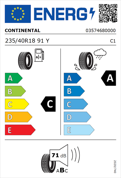 Tyre Label for Continental PremiumContact 6 235/40R18 91Y