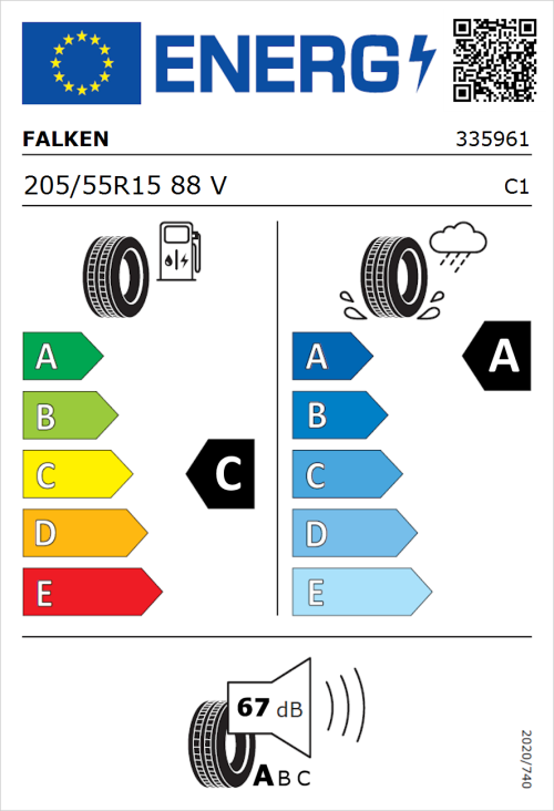 Tyre Label for Falken Ziex  ZE310 Ecorun 205/55R15 88V