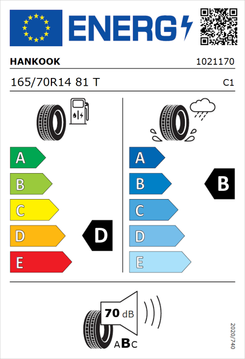 Tyre Label for Hankook Kinergy Eco 2 K435 165/70R14 81T