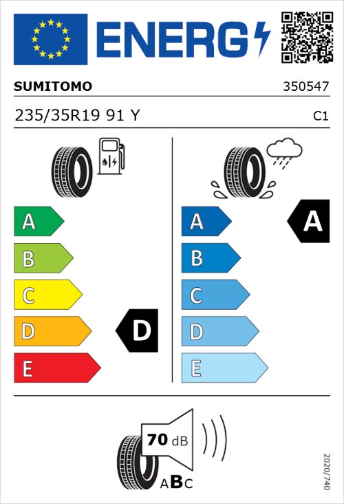 Tyre Label for Sumitomo HTR Z5 235/35R19 91Y