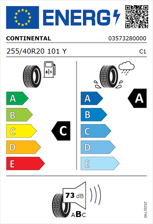 Tyre Label for Continental SportContact 6 ContiSilent 255/40R20 101Y