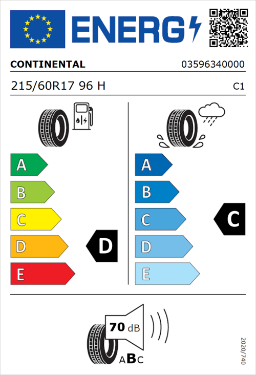 Tyre Label for Continental CrossContact H/T 215/60R17 96H