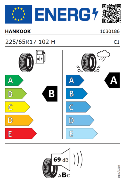 Tyre Label for Hankook Ventus Prime 4 (K135a) SUV 225/65R17 102H