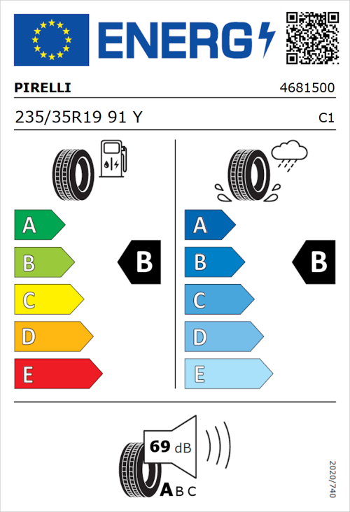 Tyre Label for Pirelli Powergy 2 235/35R19 91Y