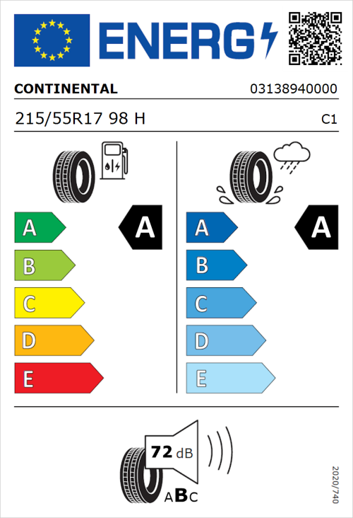 Tyre Label for Continental EcoContact 7 215/55R17 98H